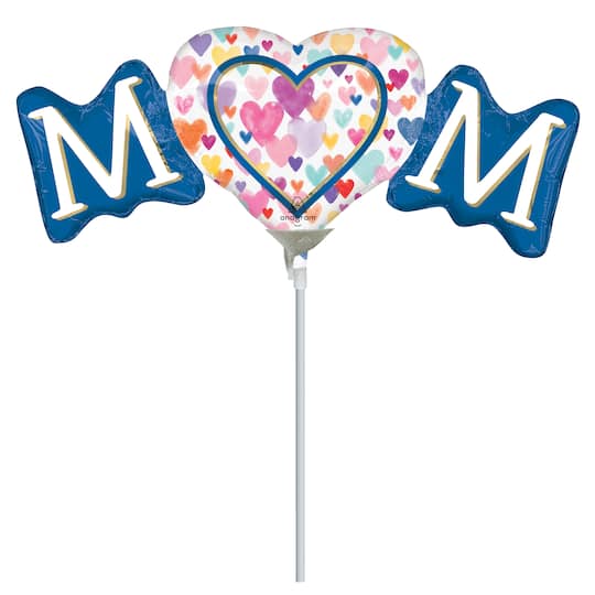 14" Mom Sprinkled Hearts Foil Stick Balloon